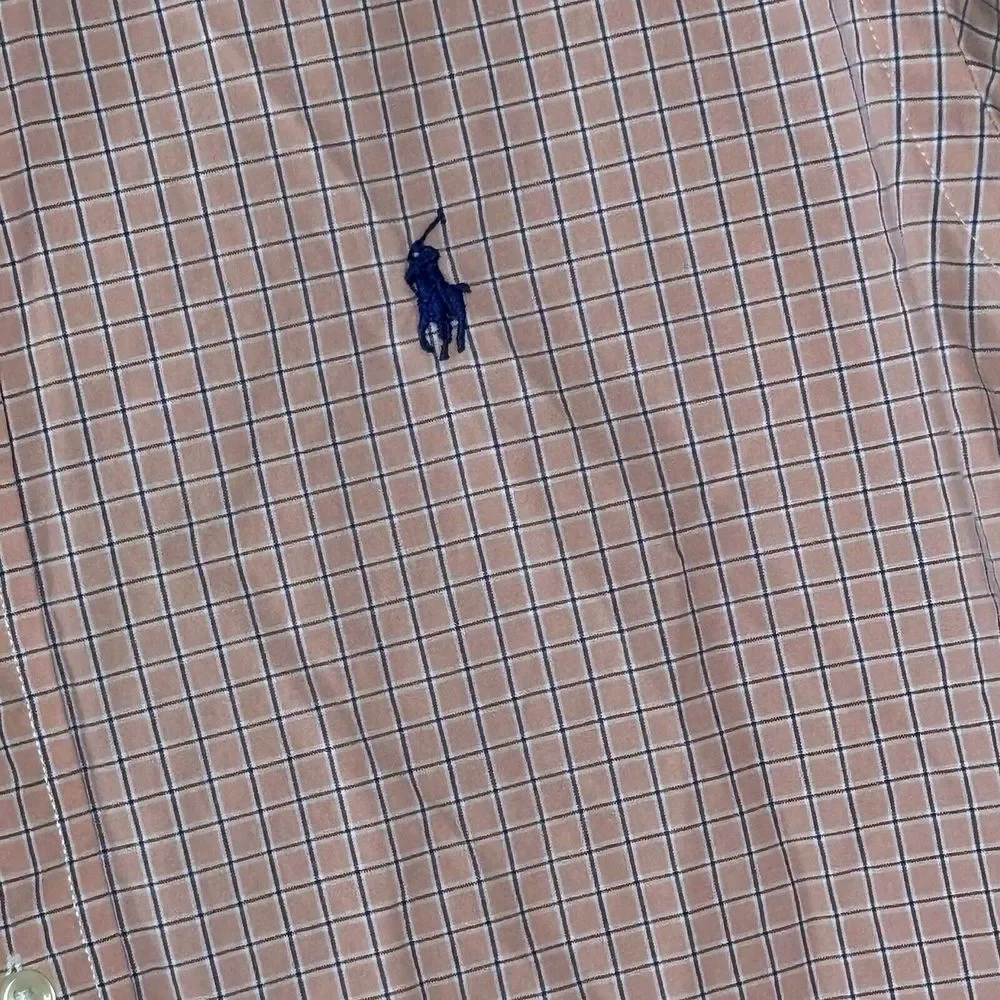 Mens‎ Ralph Lauren Medium Collared Dress Shirt PINK Checkered Horse Polo Logo